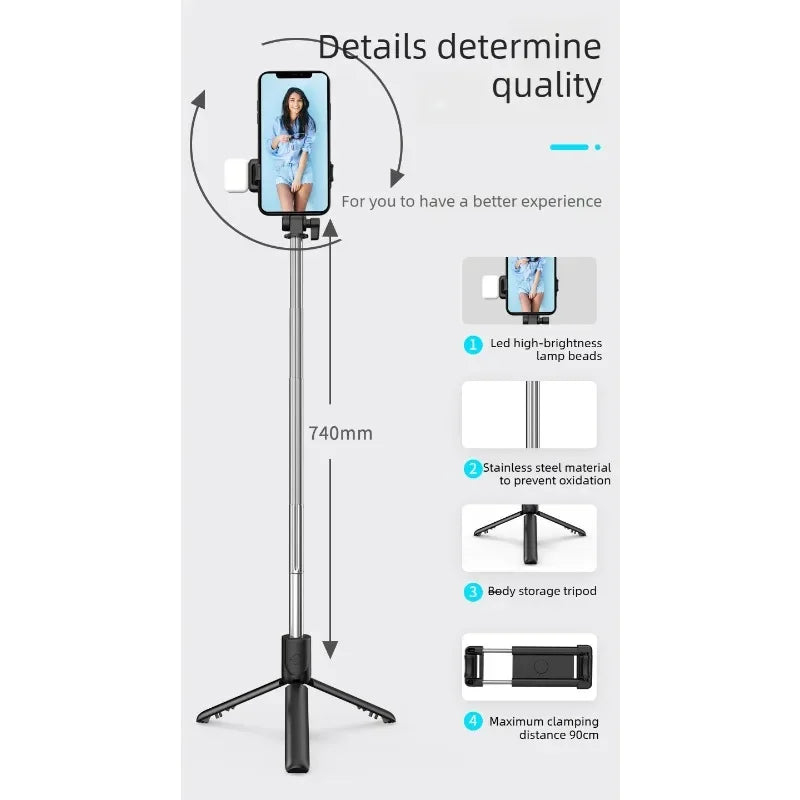 Mini palo selfie con trípode integrado para móvil, estable y portátil