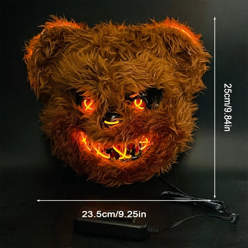 Máscara luminosa de animales con luz LED, disfraz de Halloween, fiesta de carnaval, maquillaje, máscara facial, accesorios para sombreros de piel de felpa de animales aterradores