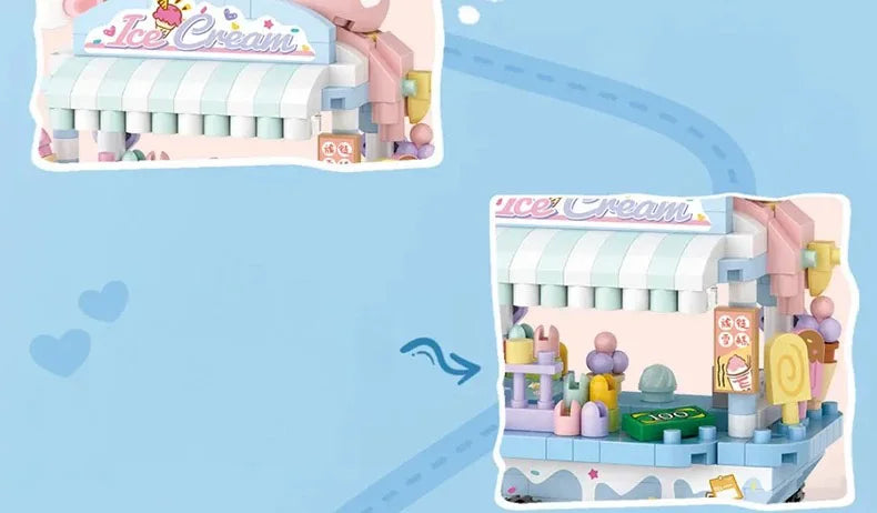 LOZ-8855 puesto en la carretera tienda de aperitivos tienda de postres tienda de helados micropartículas vista a la calle modelo bloques de construcción para niños