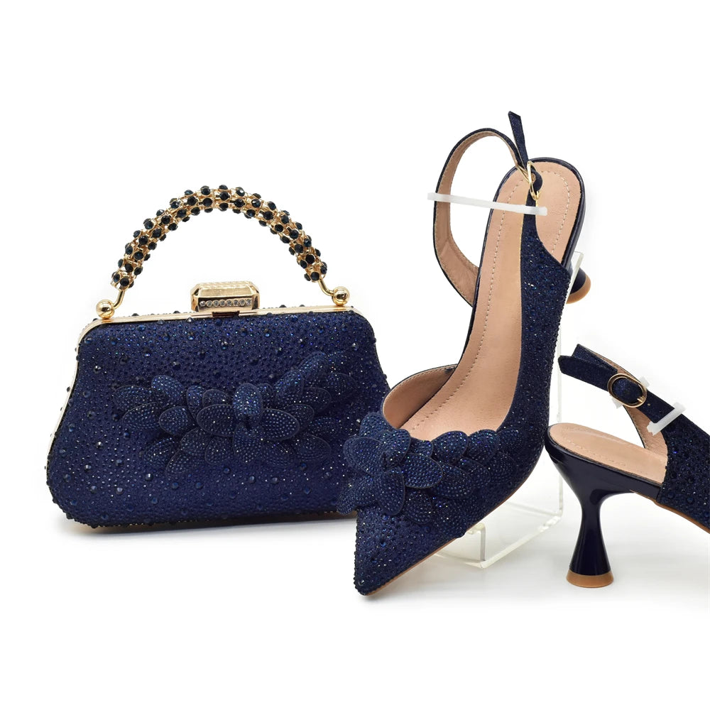 Sandalias con Strass de Tacón Alto para Mujer - Conjunto Zapatos y Bolso