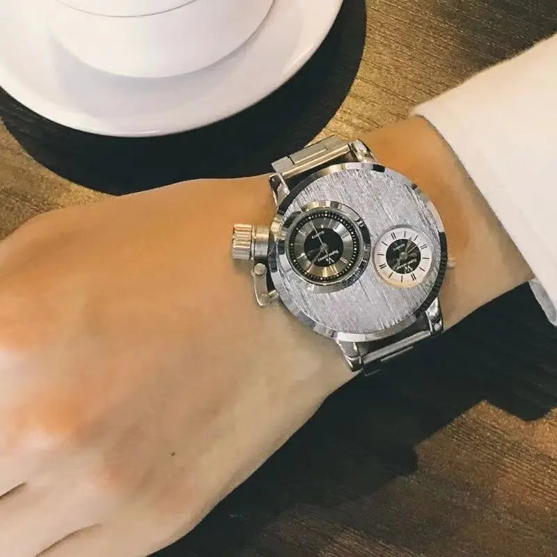 Reloj de Cuarzo Punk Doble Esfera Acero Inoxidable