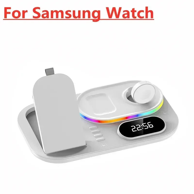 Base de Carga Inalámbrica 4 en 1, Estación de Carga Rápida de 15W para iPhone 12-17, Samsung Galaxy Watch, iWatch, Auriculares Xiaomi