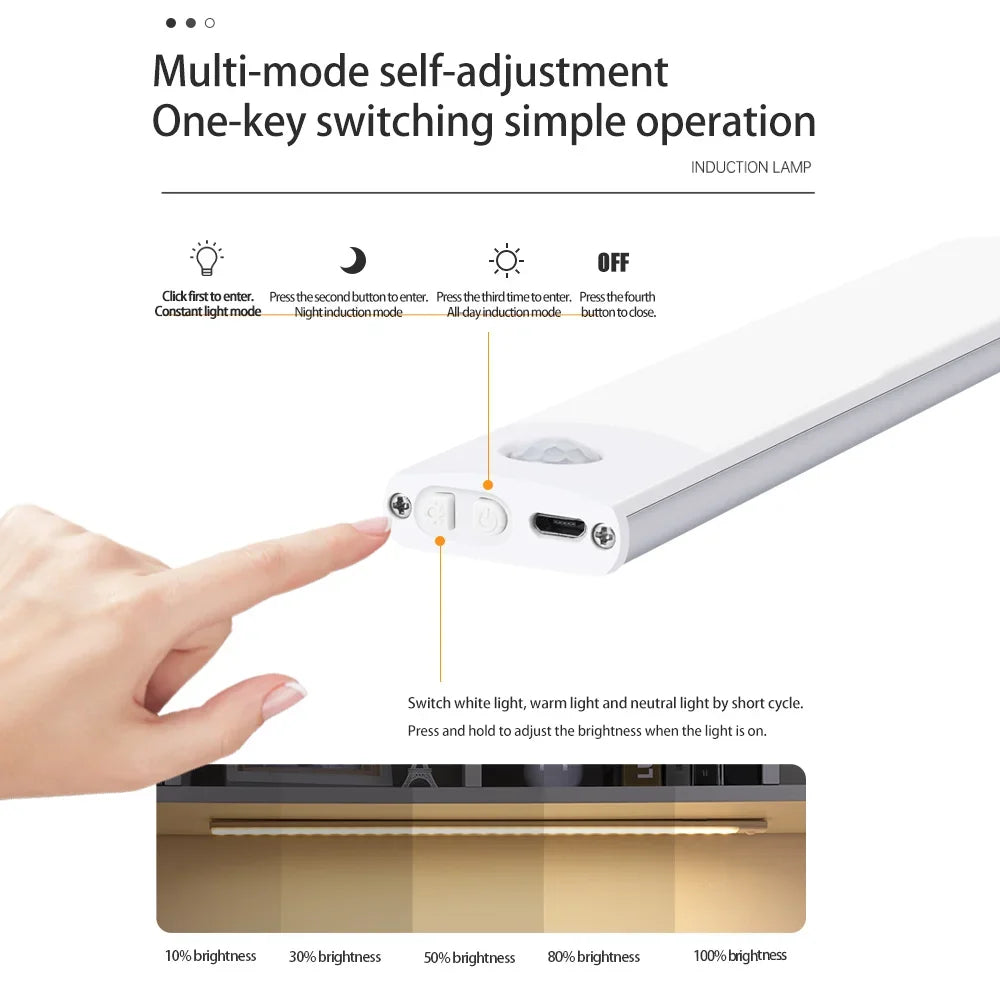 Luz Nocturna LED con Sensor de Movimiento Recargable USB