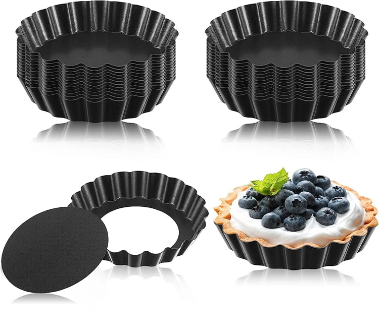 LMETJMA Mini moldes para tarta, moldes para tarta de huevo de 8cm con fondo extraíble, molde para tarta pequeña antiadherente, latas para magdalenas estriadas, sartén para tarta JT221