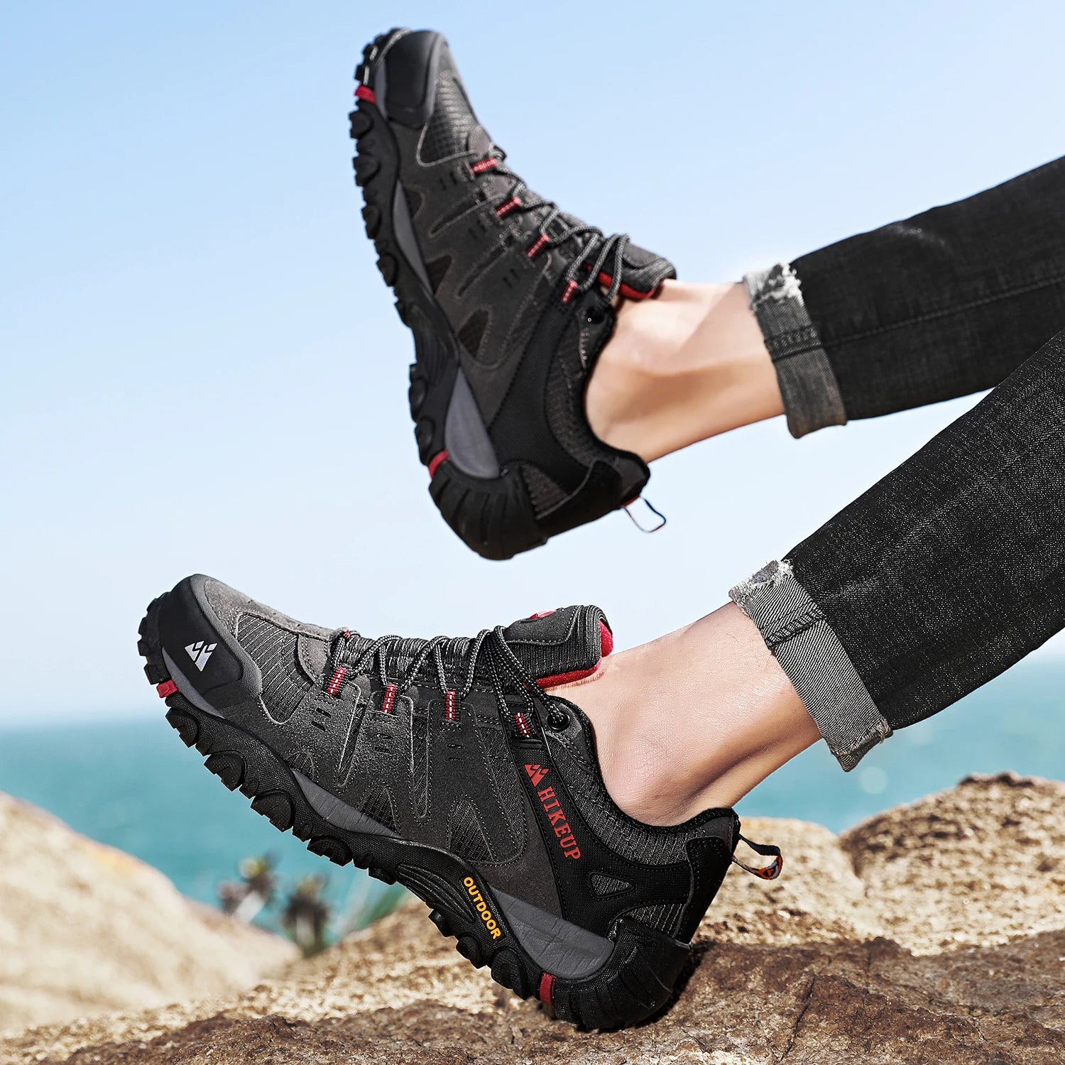 Zapatos de senderismo HIKEUP para hombre, zapatos de exterior de piel de ante, zapatillas tácticas resistentes al desgaste para senderismo, caminar y cazar