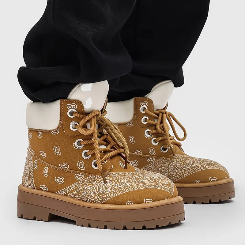 Botines casuales para hombre con estampado paisley y suela gruesa antideslizante