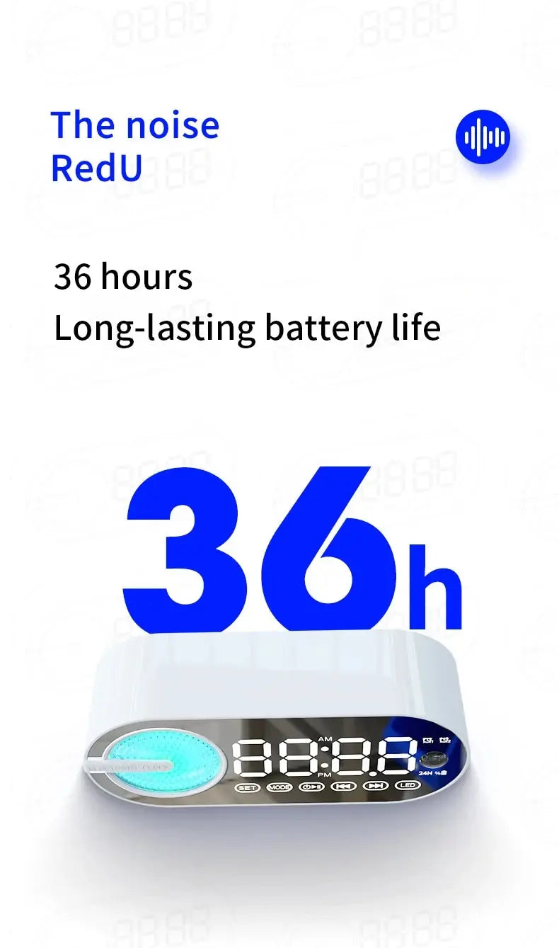 Radio Reloj Despertador Recargable USB, Altavoz Bluetooth Portátil RGB, FM, Pantalla Grande, Silencioso, Espejo Digital, para Dormitorio, Oficina, Escritorio