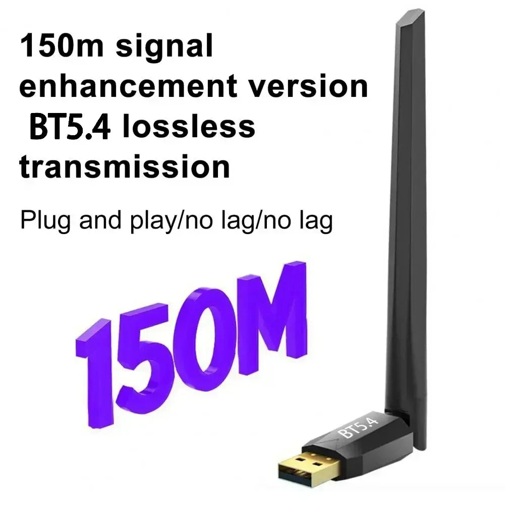 Adaptador USB Bluetooth 5,4, Dongle de Audio inalámbrico de baja latencia, 150M de largo alcance para auriculares, altavoz, PC, Windows 11, 10