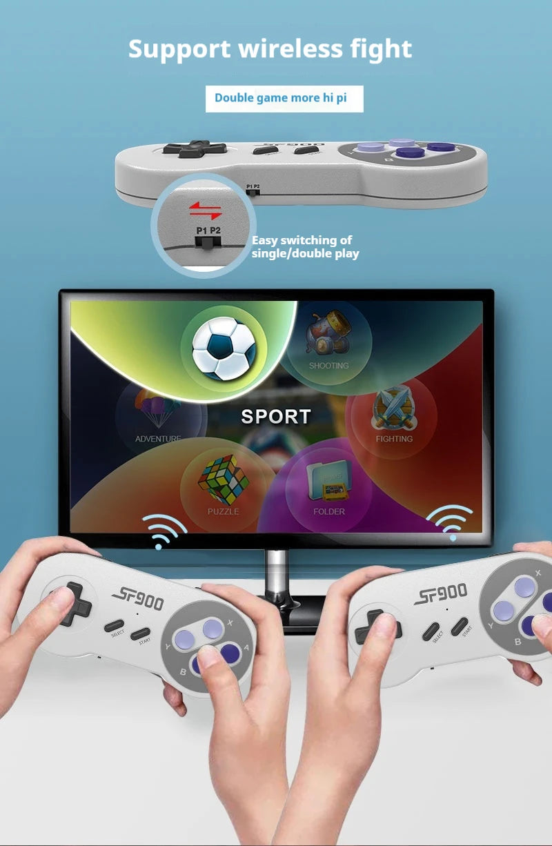 Consola de Videojuegos Retro SF900, Consola de Videojuegos Inalámbrica con Dos Controles, Salida HD, 5000 Juegos Clásicos