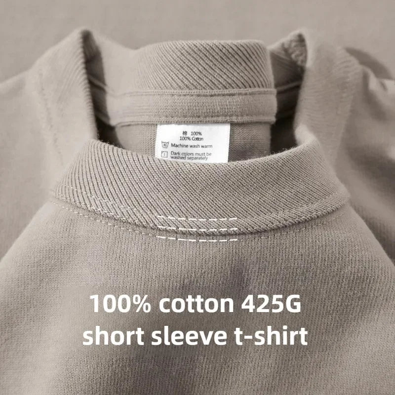 Camiseta Pesada de Algodón 425g para Hombre, Cuello Redondo