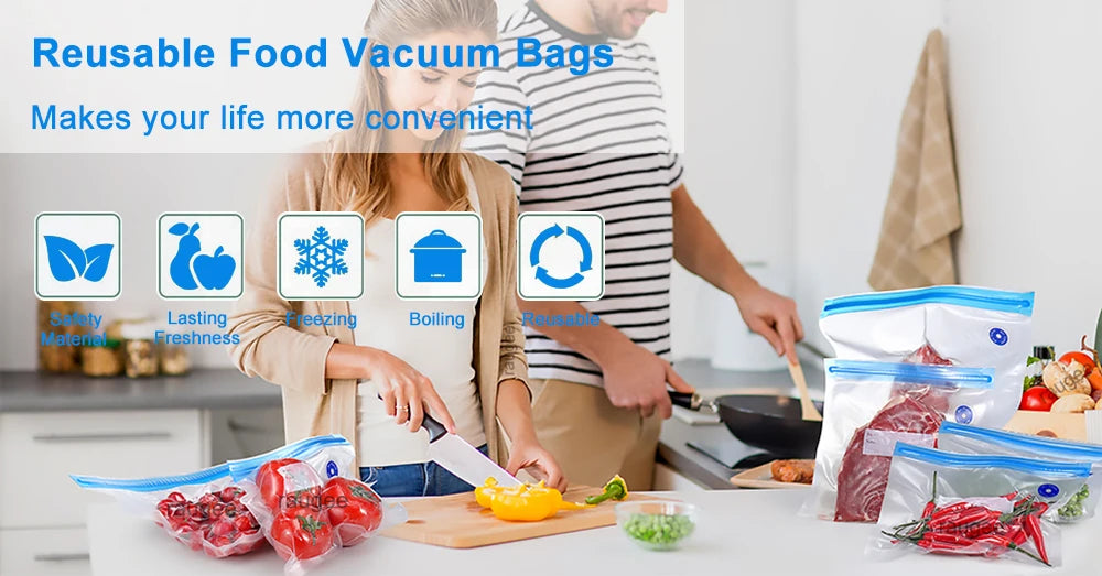 Bolsas de vacío reutilizables para almacenamiento de alimentos sin BPA