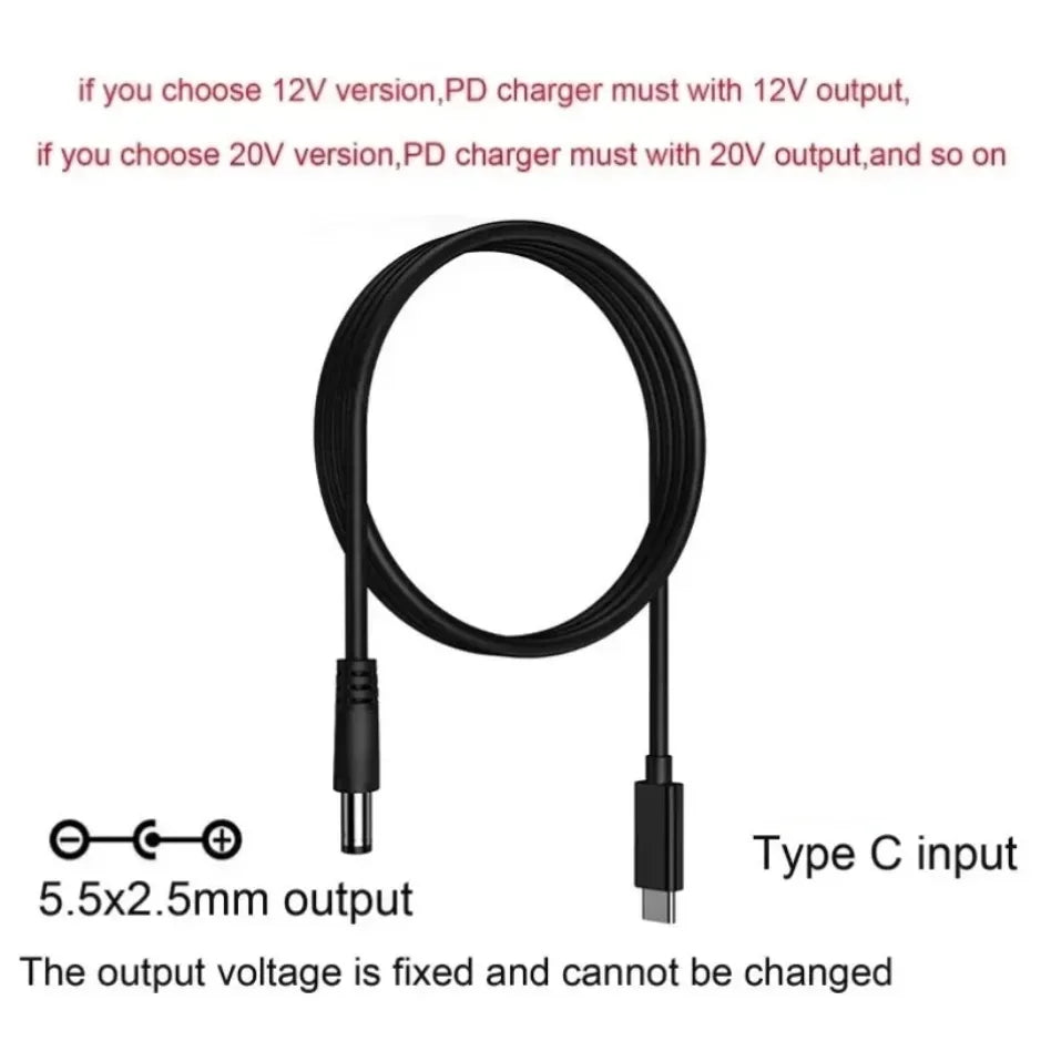 Cable de Alimentación USB PD de CC a Tipo-C 9V 12V 15V 20V 5.5x2.1mm 2.5 para Router Inalámbrico, Laptop, Tira LED, Altavoz, Cámara CCTV