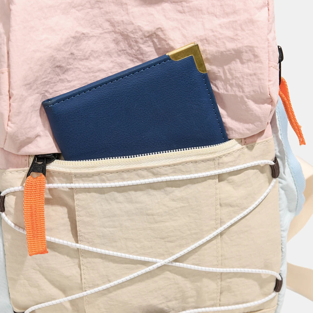 Mini Mochila de Nailon con Bloques de Color, Mochila Ligera con Cordón Elástico, Bolsa Resistente para Senderismo y Uso Diario