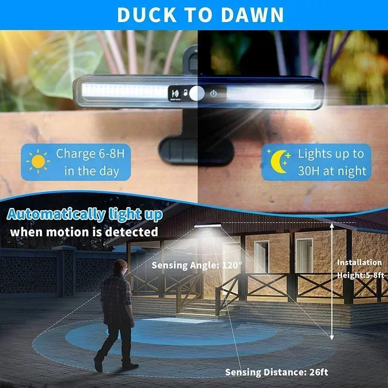 Luz solar con sensor de movimiento para exteriores, luces para vallas impermeables con 3 modos, 6000K, lámpara de seguridad portátil para canalones y garajes