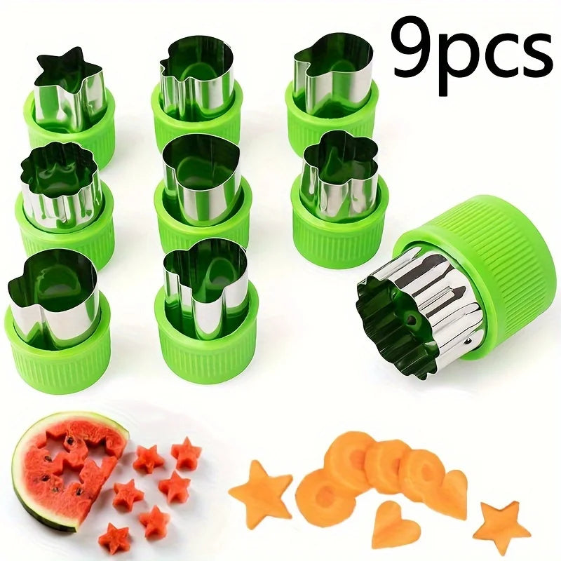 9 piezas/juego de corte de galletas y verduras de acero inoxidable-mini moldes en relieve de frutas y galletas para hornear de niños