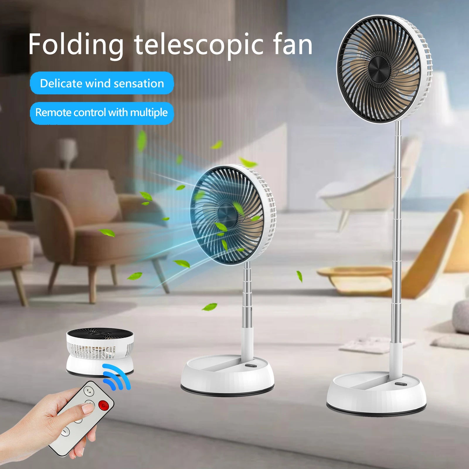 Ventilador plegable telescópico, ventilador de escritorio con Control remoto, ventilador de suelo, recargable, portátil, USB, de 8 pulgadas, para acampar