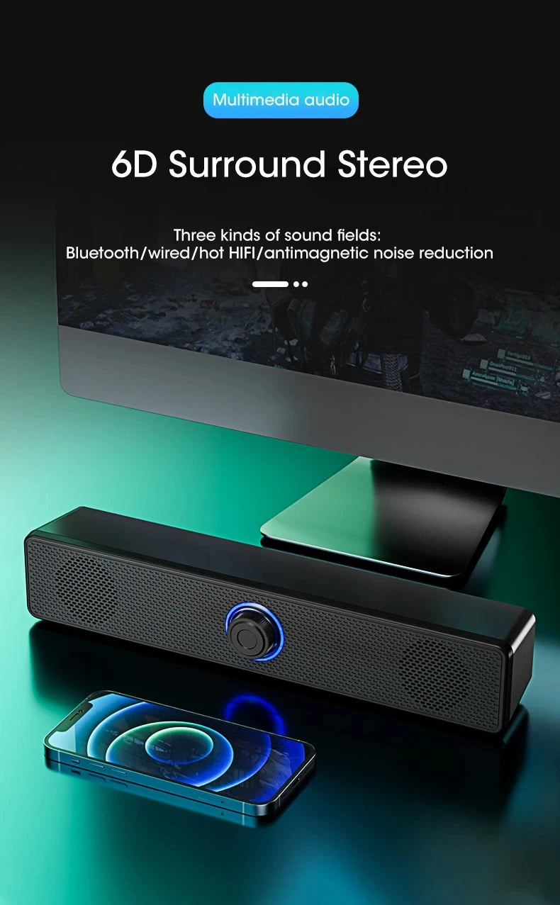 Barra de sonido para PC, Altavoz Bluetooth inalámbrico y con cable, barra de sonido alimentada por USB para TV, Pc, portátil, juegos, sistema de Audio envolvente para cine en casa