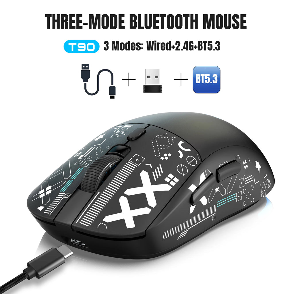 HXSJ-60% Juego de teclado y ratón retroiluminado RGB, teclado con cable de 61 teclas, ratón inalámbrico óptico para juegos de 3 modos para ordenador portátil y PC