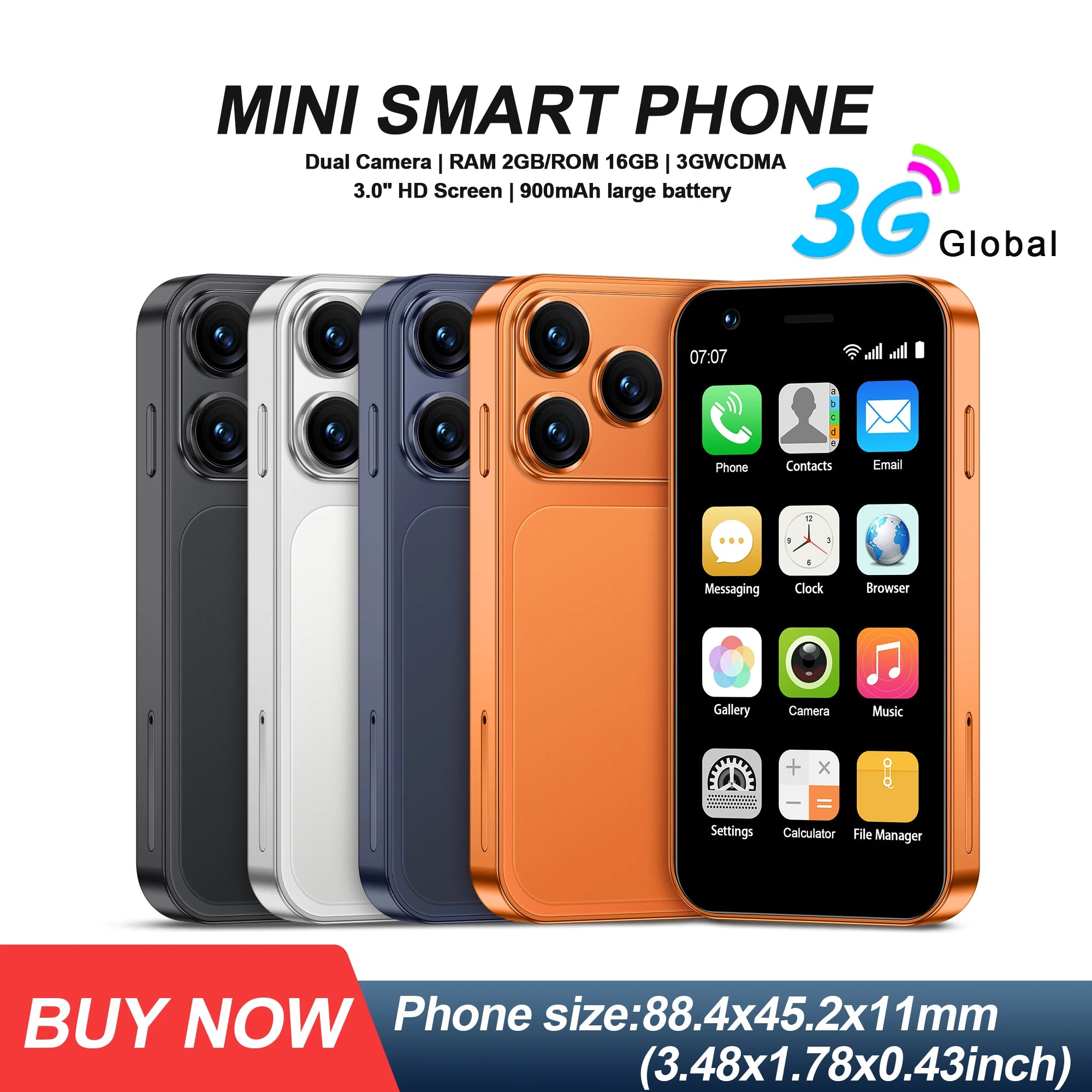 SERVO 18SE Mini Smartphone, pantalla HD de 3,0 pulgadas, 3G WCDMA, 2GB + 16GB, GPS Android, teléfono móvil pequeño, modo de reposo Dual SIM, Play Store