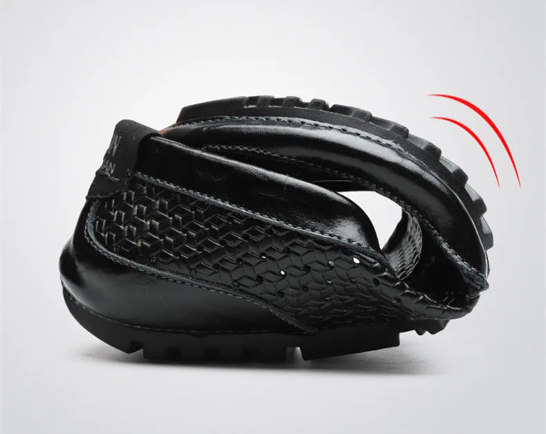 Zapatos Negros para Hombre 2026, Mocasines Casuales de Cuero Genuino, Marca de Lujo Italiana, Transpirables, Estilo Náutico