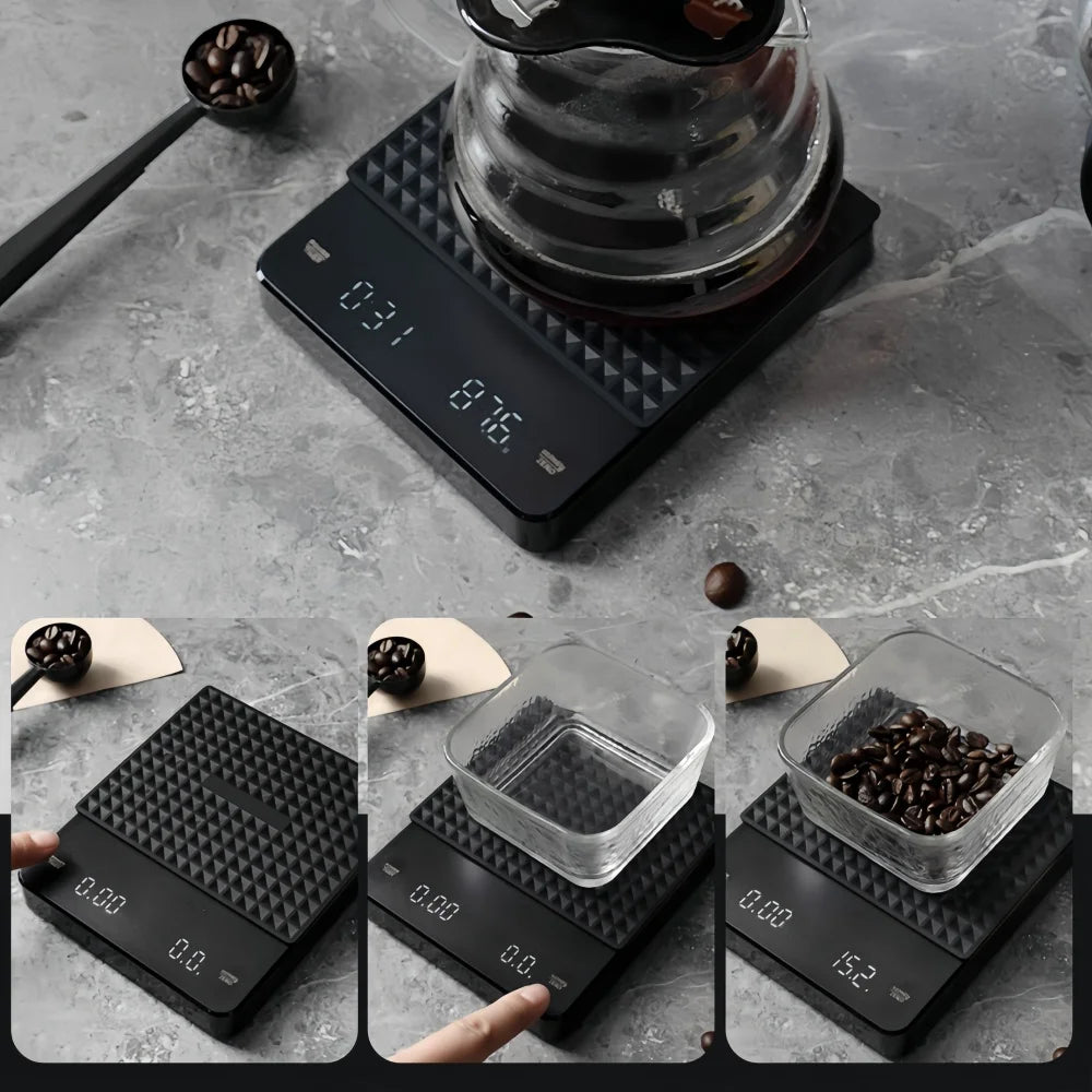 Báscula Electrónica de Café de Alta Precisión con Base Impermeable, Pantalla LED, Temporizador USB, Accesorios Profesionales para Café en Casa, 3 kg/5 kg