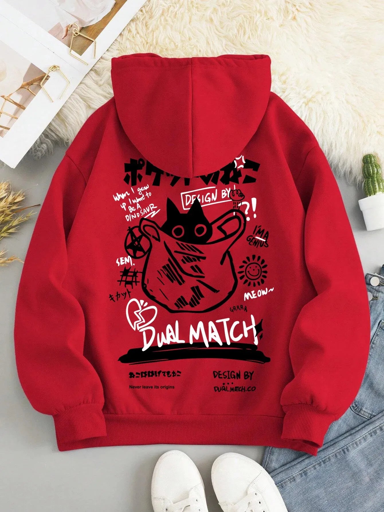 Sudadera con Capucha de Gato Negro Estilo Japonés para Hombre y Mujer, Informal, Deportiva, de Dibujos Animados, de Manga Larga, para Otoño e Invierno