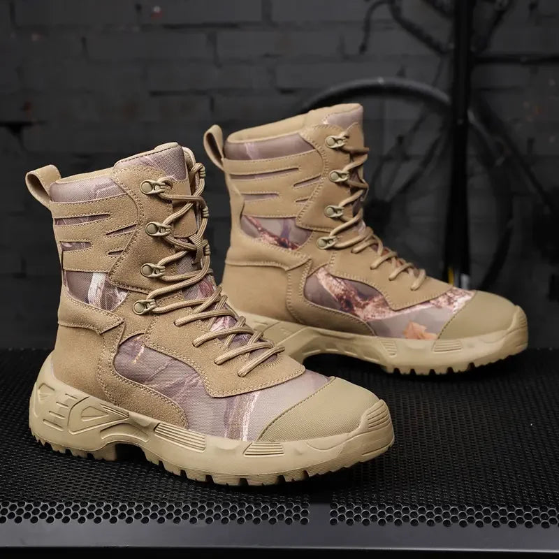 Botas tácticas de senderismo para hombre, caña alta, antideslizantes