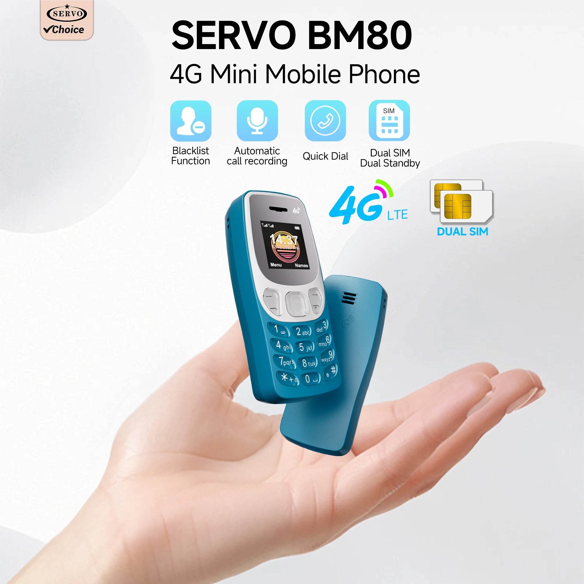 Nuevo SERVO BM80 4G LTE Mini teléfono móvil Dual SIM marcación de velocidad reducción automática grabadora de llamadas reproductor de música lista negra de teléfono pequeño