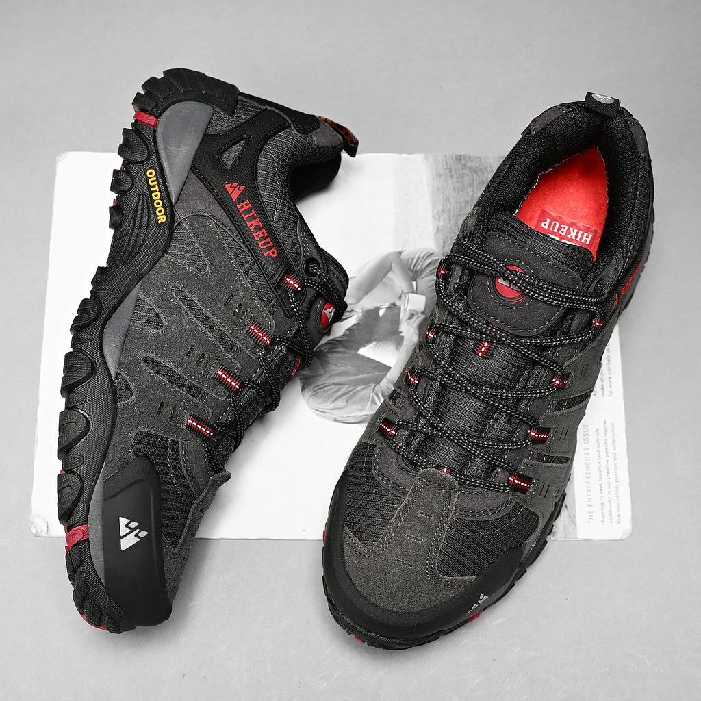 Zapatos de senderismo HIKEUP para hombre, zapatos de exterior de piel de ante, zapatillas tácticas resistentes al desgaste para senderismo, caminar y cazar
