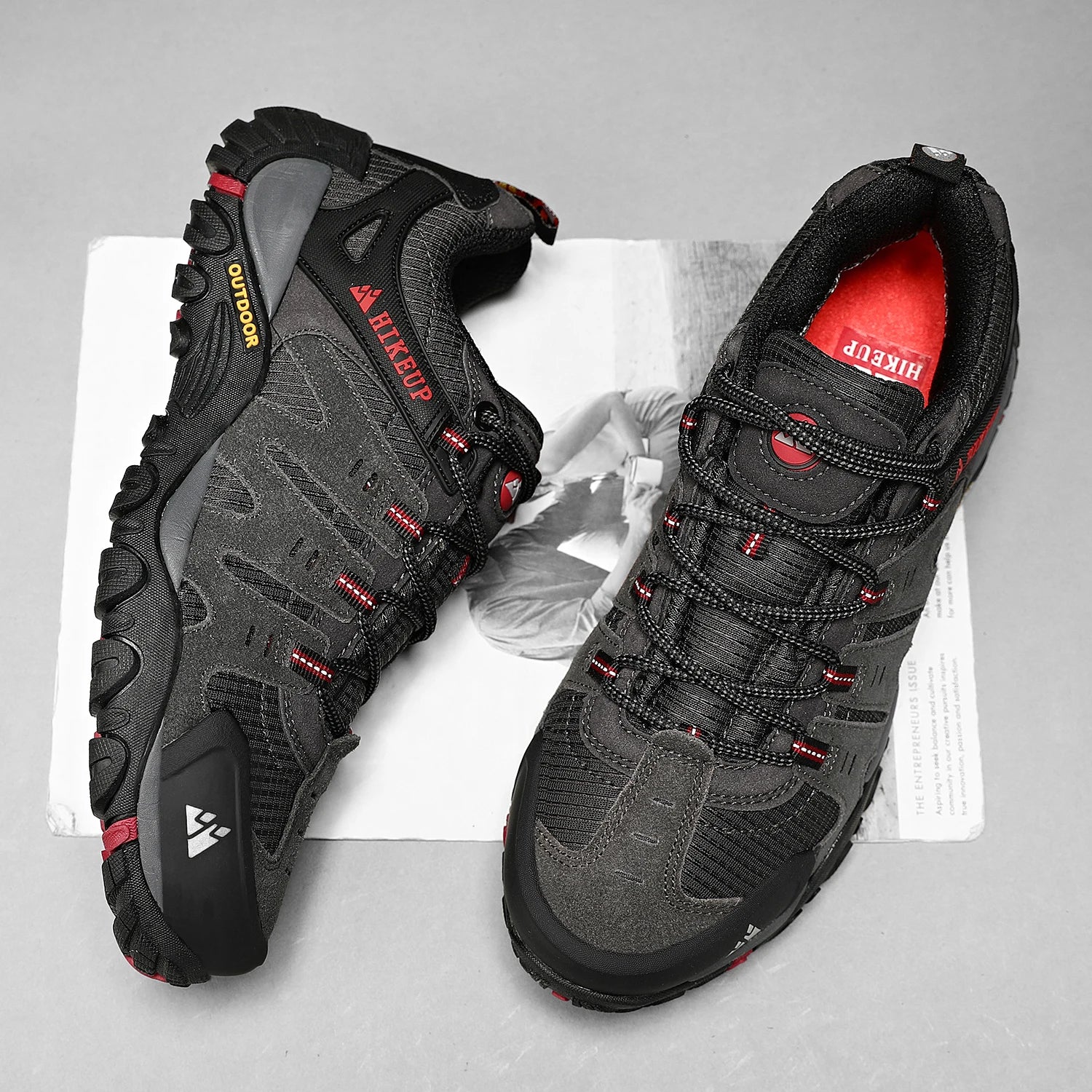Zapatos de senderismo HIKEUP para hombre, zapatos de exterior de piel de ante, zapatillas tácticas resistentes al desgaste para senderismo, caminar y cazar