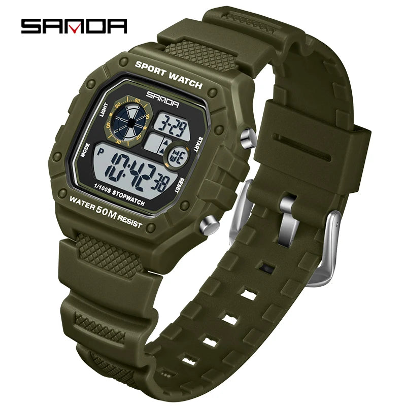 Reloj Digital SANDA 2202 para Hombre, LED Deportivo Impermeable 5 Bar