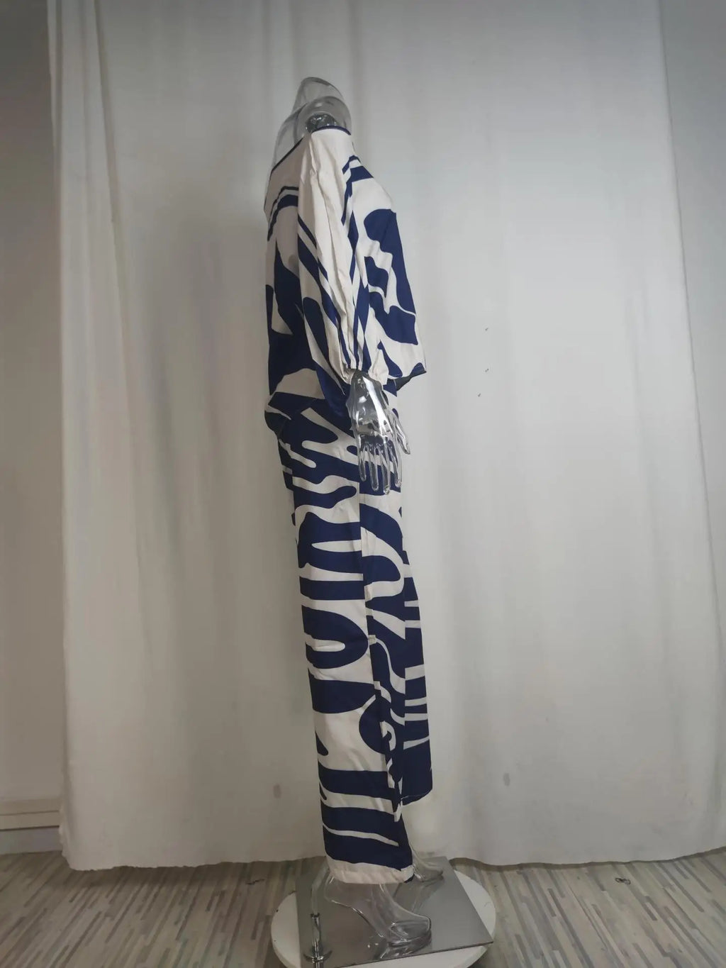 Conjunto de satén estampado para mujer, blusa de manga larga con hombros descubiertos y manga acampanada, conjuntos de 2 piezas para oficina, nuevos trajes informales con pantalones de pierna ancha