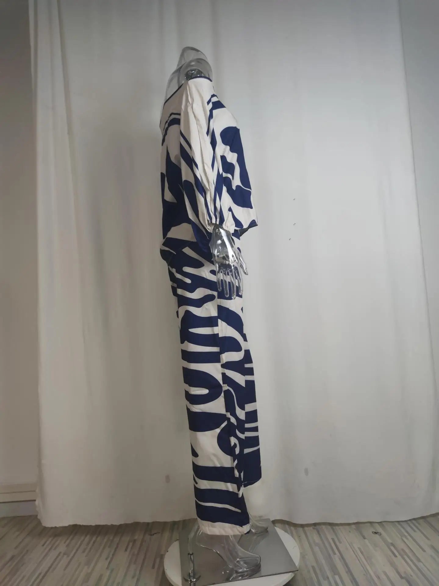 Conjunto de satén estampado para mujer, blusa de manga larga con hombros descubiertos y manga acampanada, conjuntos de 2 piezas para oficina, nuevos trajes informales con pantalones de pierna ancha