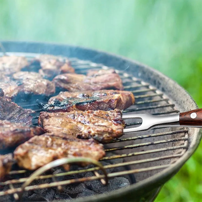 Tenedor para carne, tenedor para tallar carne de acero inoxidable con mango largo, tenedor para parrilla de punta afilada, tenedor para servir pollo, pavo, ternera JT566