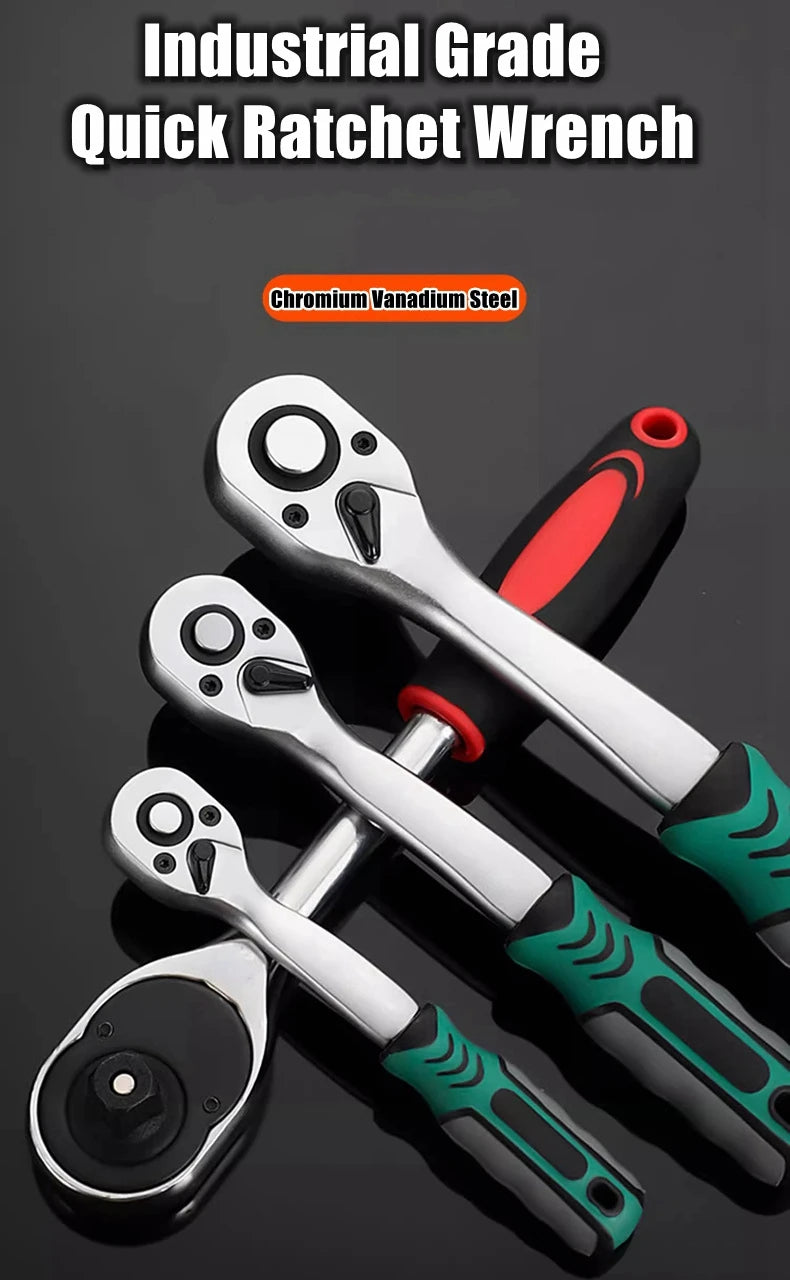 Llave de trinquete rápida de 24/72 dientes, 1/2 1/4 3/8, 3 tamaños, llaves voladoras, llave de tubo bidireccional, herramientas de reparación para vehículo y bicicleta