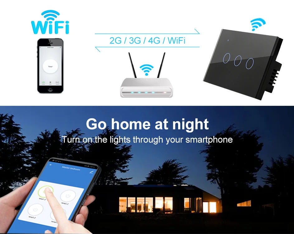 Interruptor táctil inteligente WiFi Tuya/Smart Life para lámparas, 220V-240V, 1-3 vías