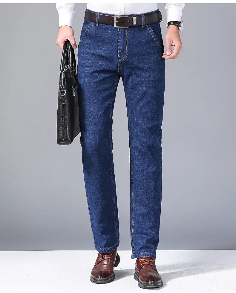 Pantalones Vaqueros de Negocios para Hombre, Ajustados Elásticos, Negro y Azul