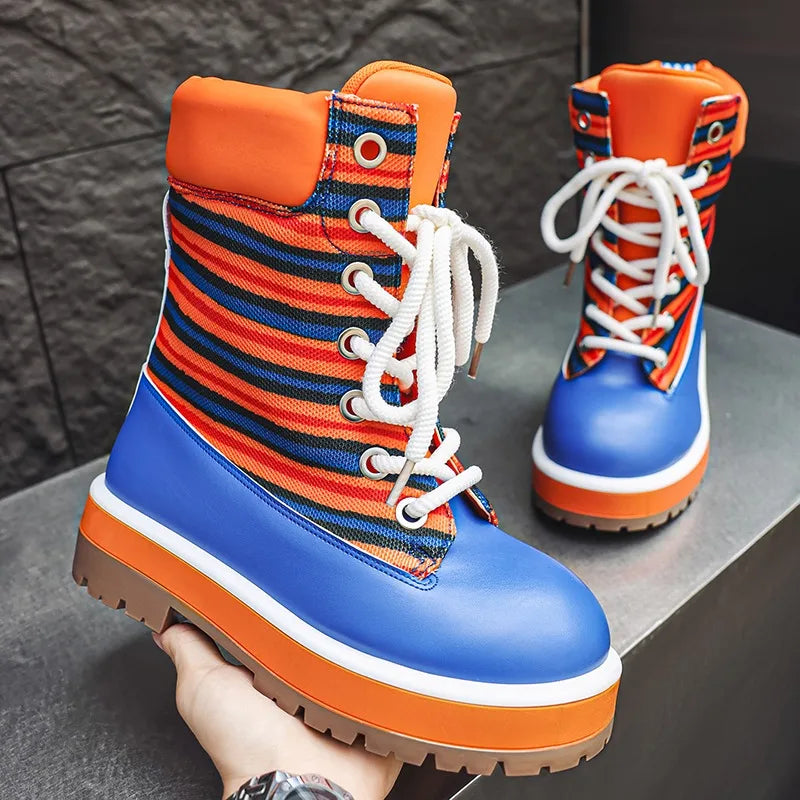 Botas de tobillo para hombre con rayas de colores y suela gruesa antideslizante