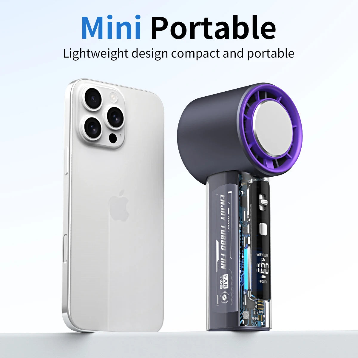 Refrigeración de alta velocidad, ventilador pequeño de mano, pantalla digital inteligente, botones físicos, ajuste de velocidad del viento, mini portátil