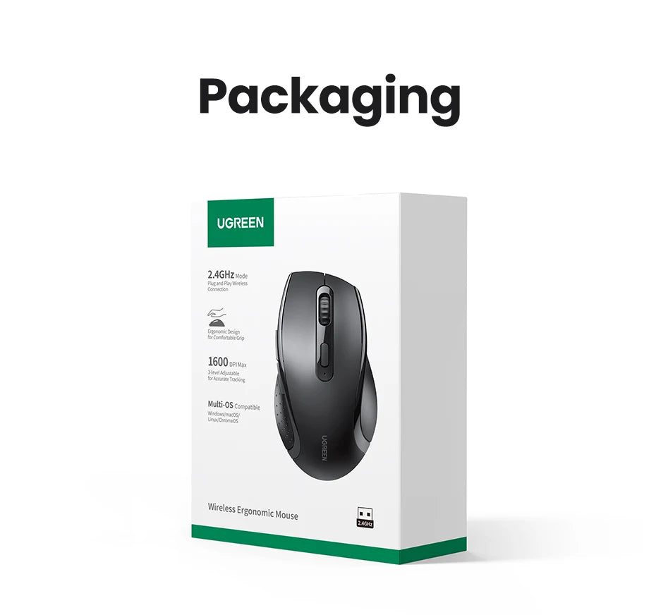 Mouse inalámbrico UGREEN silencioso 1600DPI con receptor USB 2.4GHz
