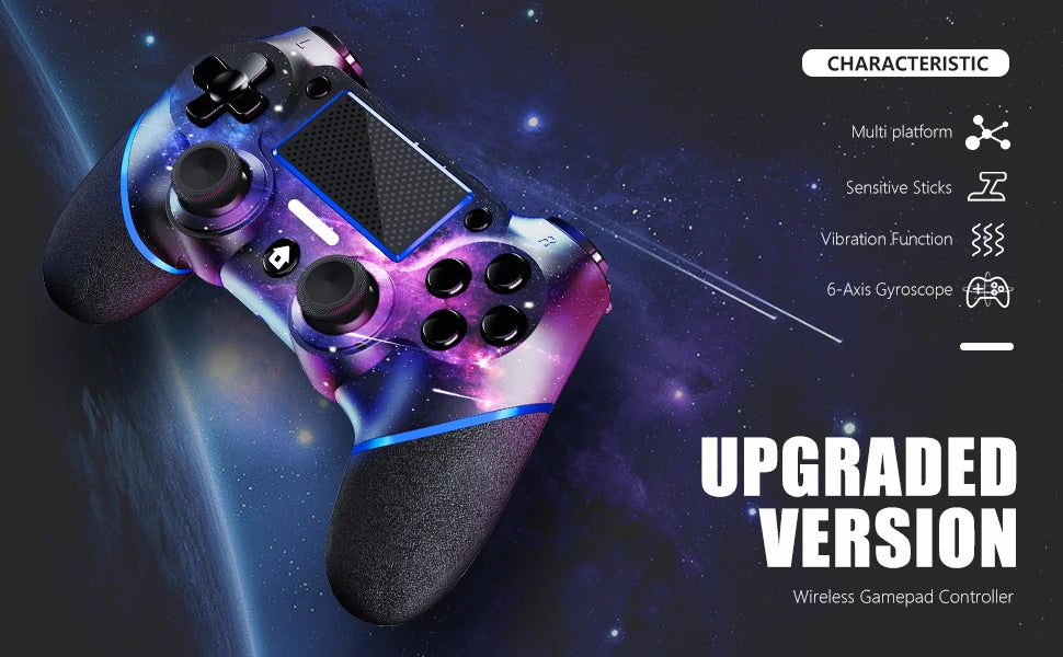 AceGamer Gamepad inalámbrico para controlador PS4, con cable USB C/dobles motores/giroscopio de 6 ejes/conector de audio de 3,5 mm/función de panel táctil