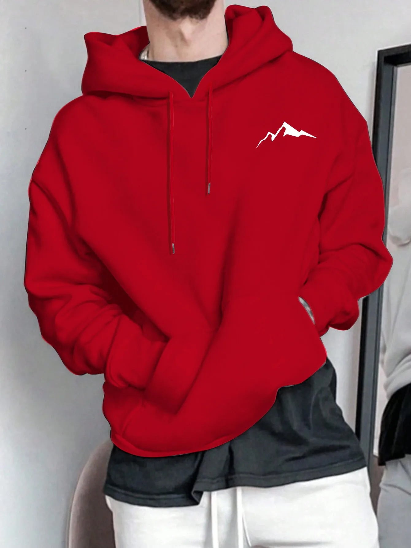 Sudadera con capucha de manga larga con estampado gráfico de montaña, informal, holgada, para hombre, de otoño e invierno, cálida.