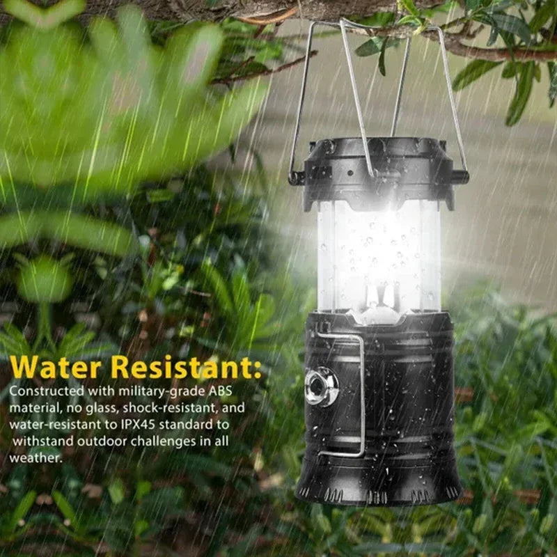 Linterna LED Portátil para Camping, Impermeable, Recargable por USB y Solar, Kit de Supervivencia para Emergencias en Interiores y Exteriores