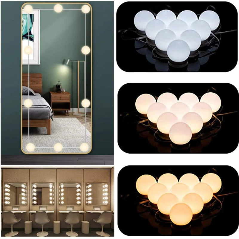 Bombillas de espejo, luces de tocador USB de 5V, iluminación de tocador de baño, luz LED de tocador regulable para espejo de maquillaje, luz LED