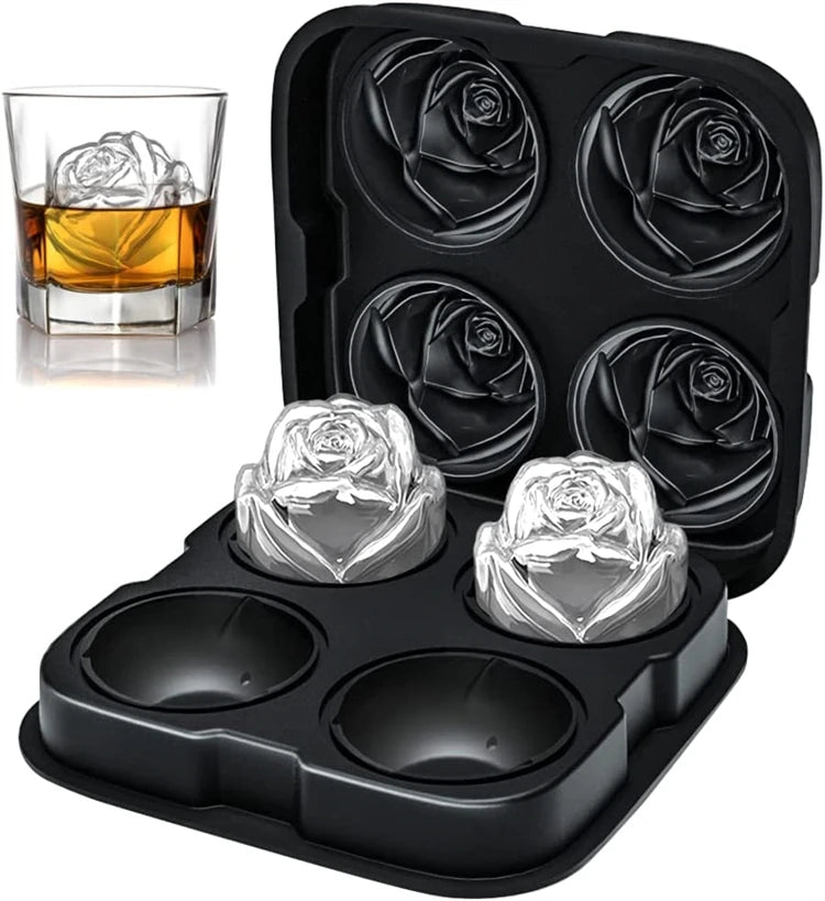LMETJMA Bandeja para cubitos de hielo Bandejas para cubitos de hielo de rosas de fácil liberación con embudo Máquina para hacer bolas de hielo de rosas de silicona para cócteles Whisky JT51