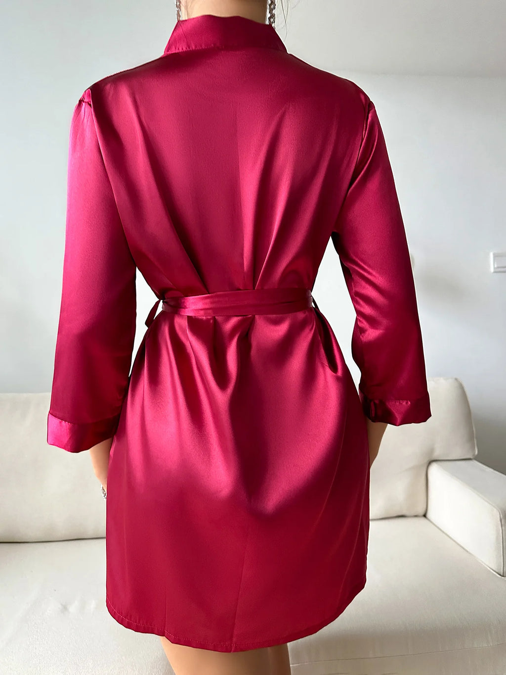 Pijamas de verano para mujer, albornoz con cordones para mujer europea y americana, vestido de mañana sexy, vestido para casa, puede usar bata de seda helada