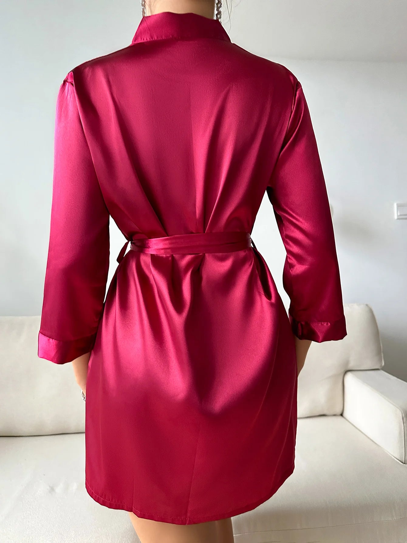 Pijamas de verano para mujer, albornoz con cordones para mujer europea y americana, vestido de mañana sexy, vestido para casa, puede usar bata de seda helada