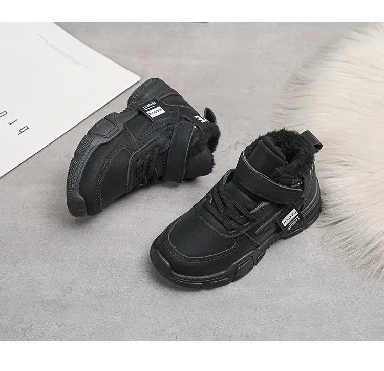 2025 nuevas botas de invierno para niños, además de Cachemira, botas de nieve gruesas y cálidas, botas antideslizantes de moda para niñas, zapatos para estudiantes al aire libre