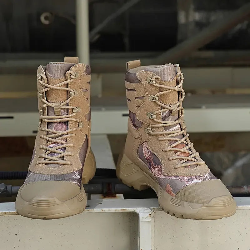 Botas tácticas de senderismo para hombre, caña alta, antideslizantes