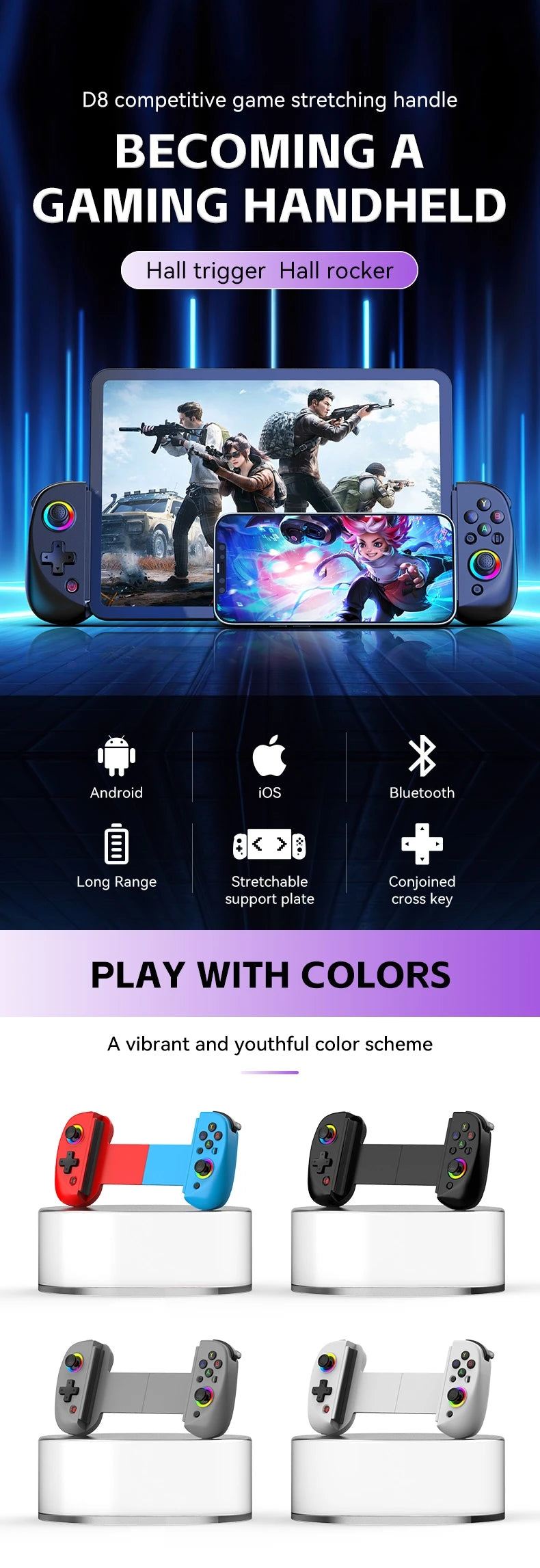 Control inalámbrico Bluetooth para PS4, PS3, Switch, iPhone, Android, PC móvil, teléfono móvil, tableta, Hall, Gamepad, controlador de juego, Pad de juego